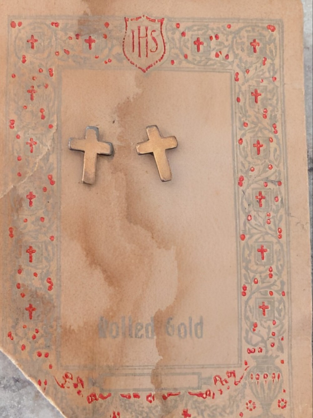 Vintage Dainty, Tint Rolled Gold Cross Earrings